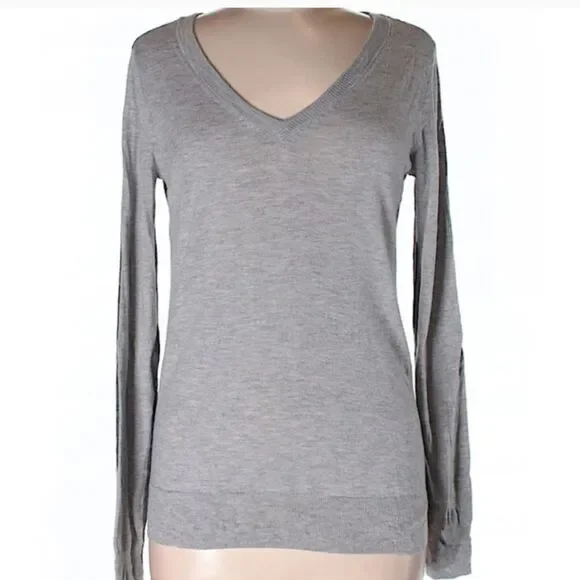 The Limited Sweater Wool Women's V Neck Pullover Color Block Light / Dark Gray M - Picture 1 of 13